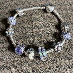 Pandora “Purple Floral” 7.9” Bracelet & 9x Pandora Charms